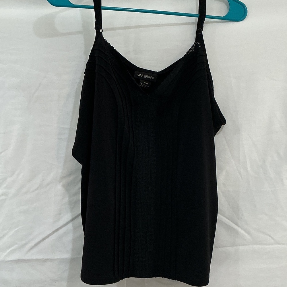 Lane Bryant Black Pleated V‑Neck Camisole with Adjustable Straps
